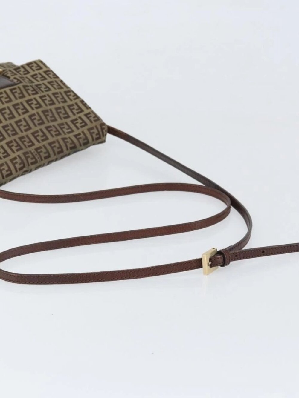 FENDI Zucchino Canvas Shoulder Bag Beige Gold Auth 169575 - Picture 7 of 15